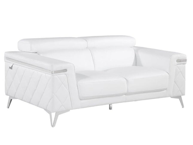 Two Piece Indoor White Italian Leather Five Person Seating Set