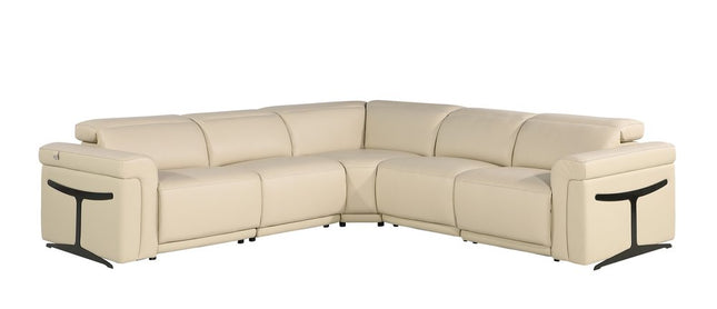 Beige Italian Leather Modular L Shaped Five Piece Corner Sectional