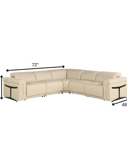 Beige Italian Leather Modular L Shaped Five Piece Corner Sectional