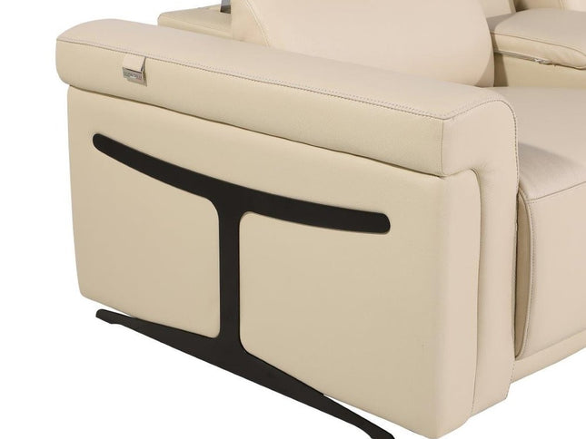 Beige Italian Leather Modular L Shaped Five Piece Corner Sectional