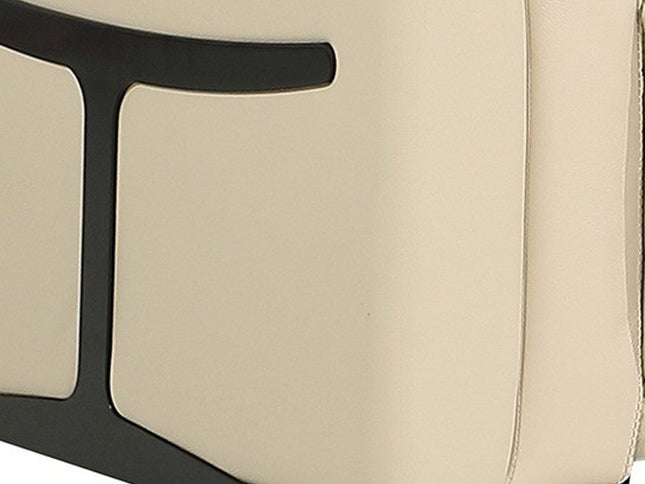 Beige Italian Leather Modular L Shaped Six Piece Corner Sectional With Console