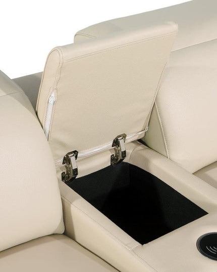 Beige Italian Leather Modular L Shaped Six Piece Corner Sectional With Console