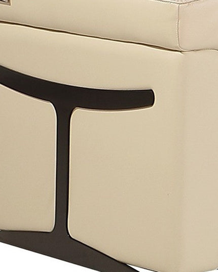 Beige Italian Leather Modular L Shaped Seven Piece Corner Sectional With Console