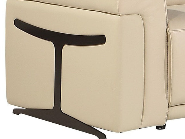 Beige Italian Leather Modular L Shaped Seven Piece Corner Sectional With Console