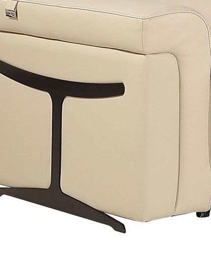 Beige Italian Leather Modular L Shaped Seven Piece Corner Sectional With Console