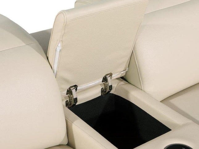 Beige Italian Leather Modular L Shaped Seven Piece Corner Sectional With Console