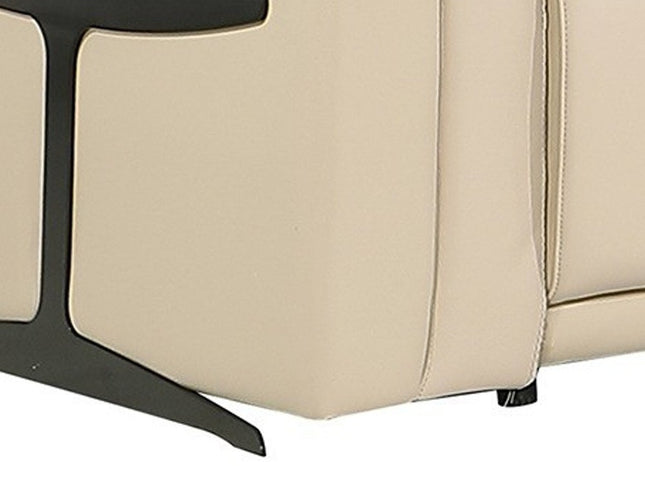 Beige Italian Leather Modular L Shaped Eight Piece Corner Sectional With Console