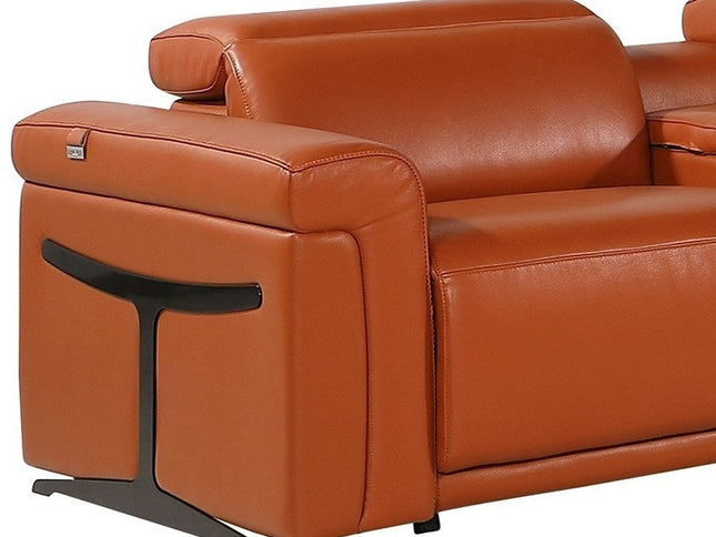 Camel Italian Leather Modular L Shaped Eight Piece Corner Sectional With Console