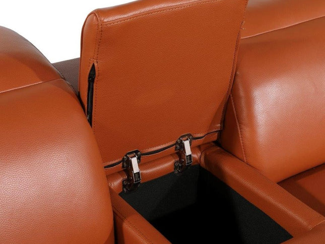 Camel Italian Leather Modular L Shaped Eight Piece Corner Sectional With Console