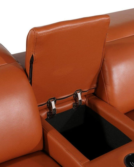 Camel Italian Leather Modular L Shaped Eight Piece Corner Sectional With Console