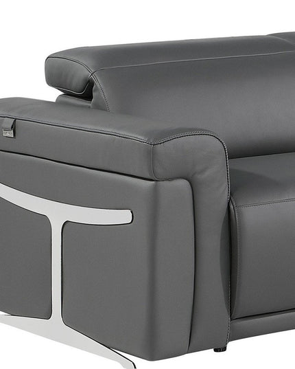 Gray Italian Leather Modular L Shaped Five Piece Corner Sectional