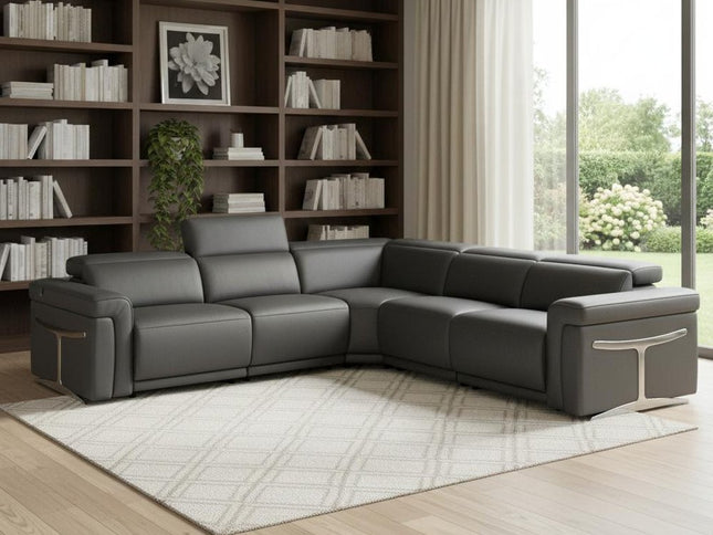 Gray Italian Leather Modular L Shaped Five Piece Corner Sectional