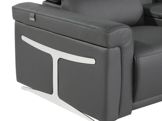 Gray Italian Leather Modular L Shaped Five Piece Corner Sectional