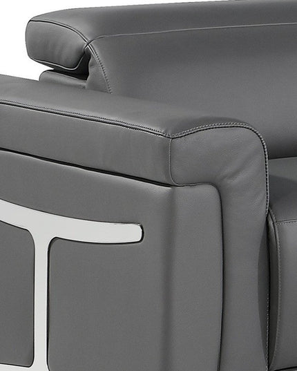 Gray Italian Leather Modular L Shaped Six Piece Corner Sectional With Console