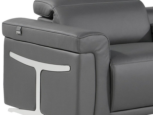 Gray Italian Leather Modular L Shaped Six Piece Corner Sectional With Console