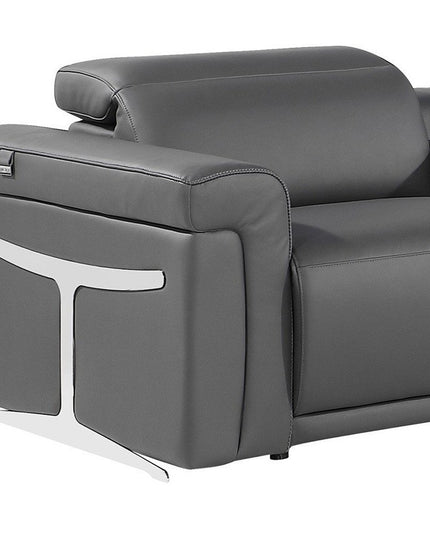 Gray Italian Leather Modular L Shaped Seven Piece Corner Sectional With Console