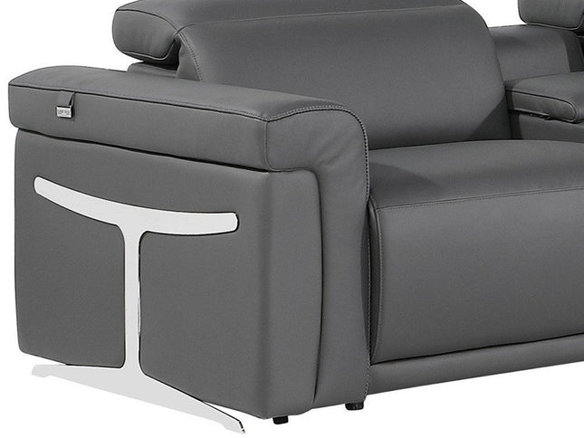 Gray Italian Leather Modular L Shaped Eight Piece Corner Sectional With Console