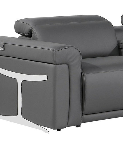 Gray Italian Leather Modular L Shaped Eight Piece Corner Sectional With Console