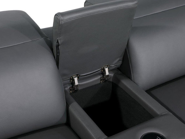 Gray Italian Leather Modular L Shaped Eight Piece Corner Sectional With Console