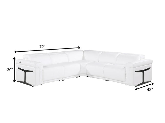 White Italian Leather Modular L Shaped Five Piece Corner Sectional