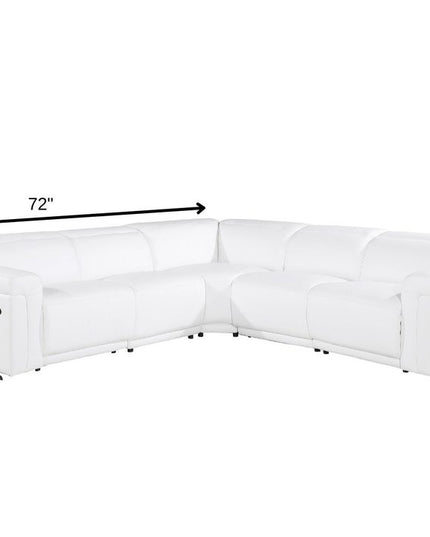 White Italian Leather Modular L Shaped Five Piece Corner Sectional