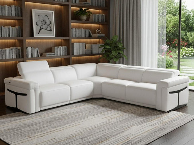 White Italian Leather Modular L Shaped Five Piece Corner Sectional