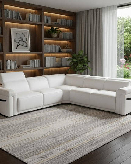 White Italian Leather Modular L Shaped Five Piece Corner Sectional