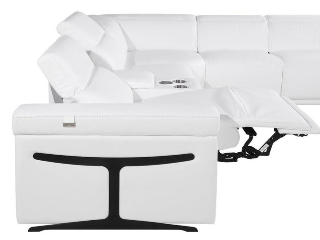 White Italian Leather Modular L Shaped Six Piece Corner Sectional With Console