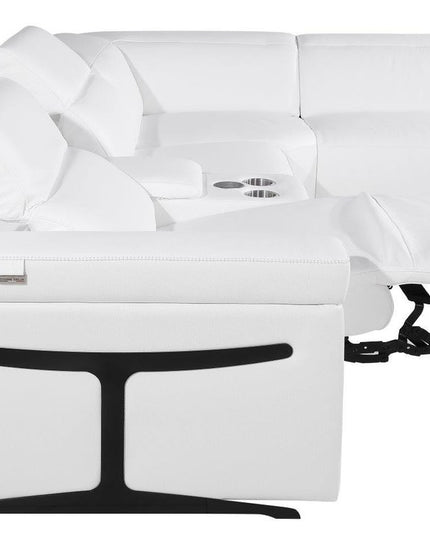 White Italian Leather Modular L Shaped Six Piece Corner Sectional With Console