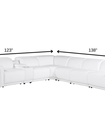 White Italian Leather Modular L Shaped Seven Piece Corner Sectional With Console