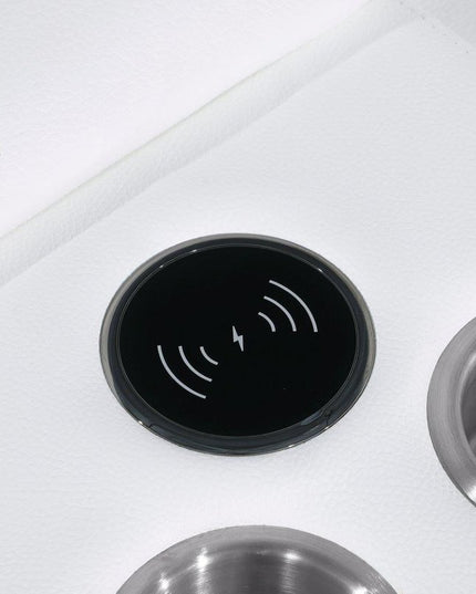 White Italian Leather Modular L Shaped Eight Piece Corner Sectional With Console