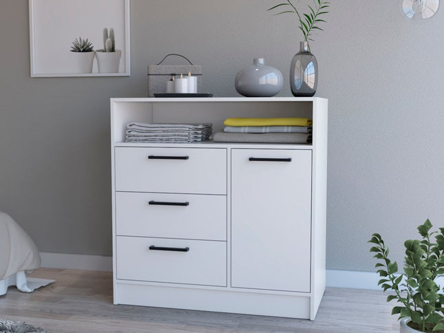 35" White Three Drawer Dresser