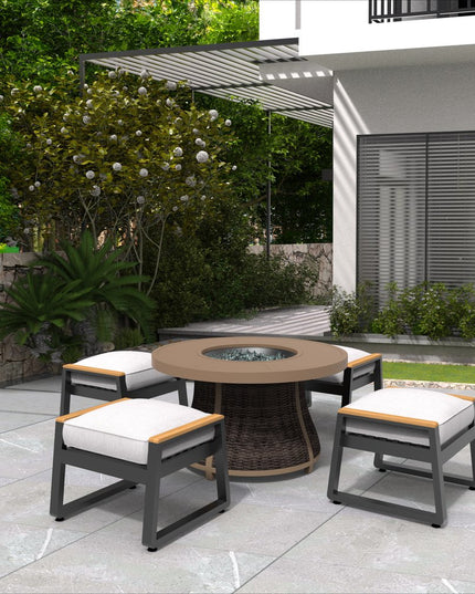 50000 BTU 42" Brown Aluminum And Rattan Propane Round Fire Pit Table With Cover