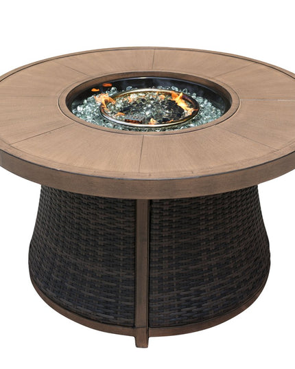 50000 BTU 42" Brown Aluminum And Rattan Propane Round Fire Pit Table With Cover