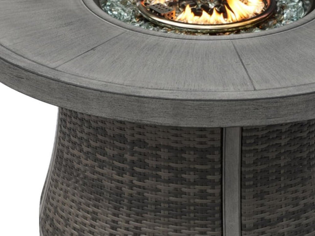50000 BTU 42" Gray Aluminum And Rattan Propane Round Fire Pit Table With Cover