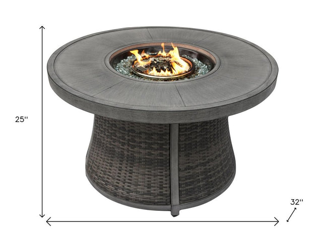 50000 BTU 42" Gray Aluminum And Rattan Propane Round Fire Pit Table With Cover