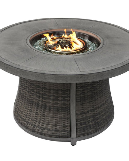 50000 BTU 42" Gray Aluminum And Rattan Propane Round Fire Pit Table With Cover