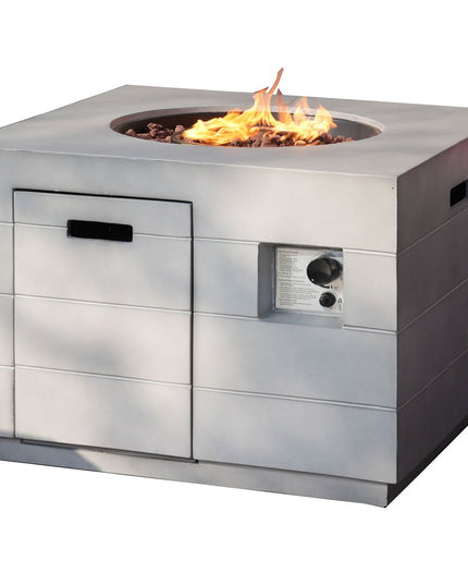 50000 BTU 35" Gray Aluminum Natural Gas Square Fire Pit Table With Cover