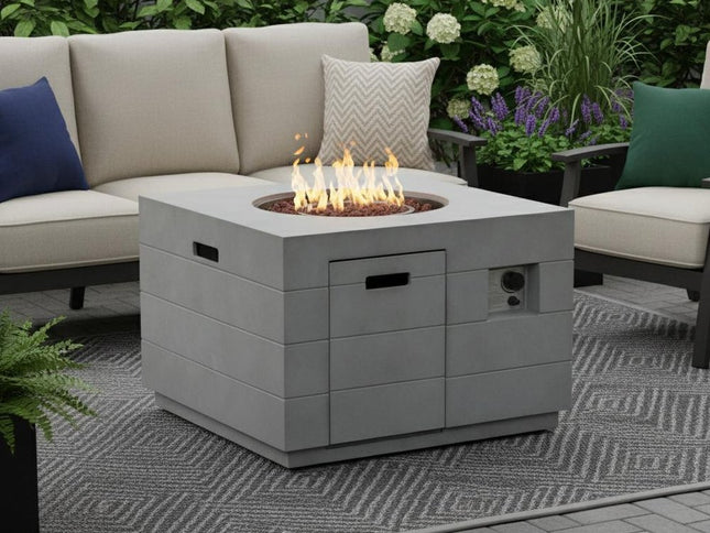 50000 BTU 35" Gray Aluminum Natural Gas Square Fire Pit Table With Cover