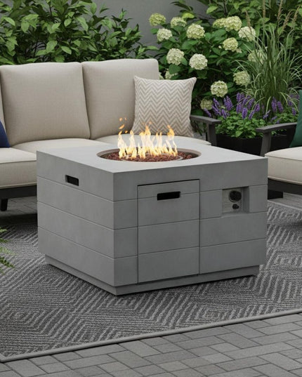 50000 BTU 35" Gray Aluminum Natural Gas Square Fire Pit Table With Cover