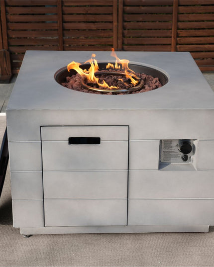 50000 BTU 35" Gray Aluminum Natural Gas Square Fire Pit Table With Cover