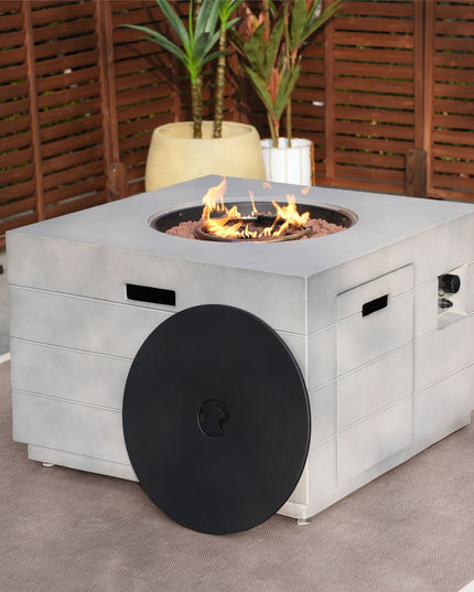 50000 BTU 35" Gray Aluminum Natural Gas Square Fire Pit Table With Cover