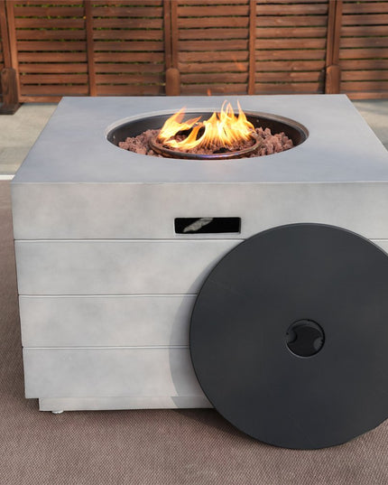 50000 BTU 35" Gray Aluminum Natural Gas Square Fire Pit Table With Cover