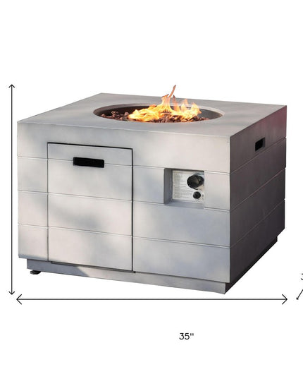 50000 BTU 35" Gray Aluminum Natural Gas Square Fire Pit Table With Cover