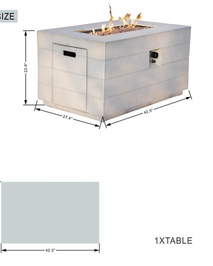 28" Gray Aluminum Natural gas Rectangular Fire pit table With Cover
