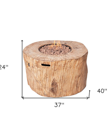 37" Brown Faux Wood Stump Propane Round Fire pit With Cover