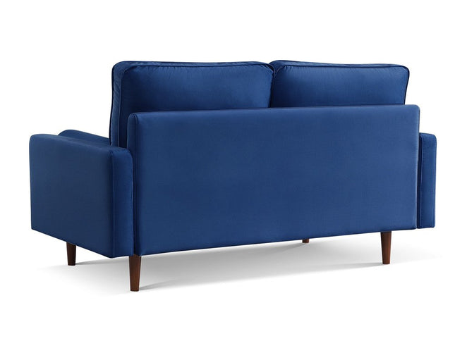 69" Blue Velvet Sofa And Toss Pillows With Dark Brown Legs