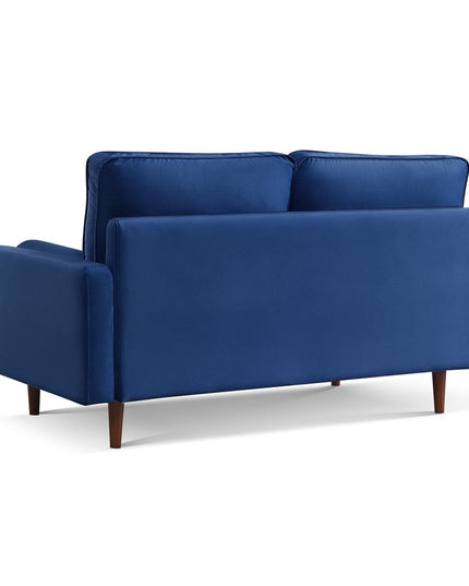 69" Blue Velvet Sofa And Toss Pillows With Dark Brown Legs