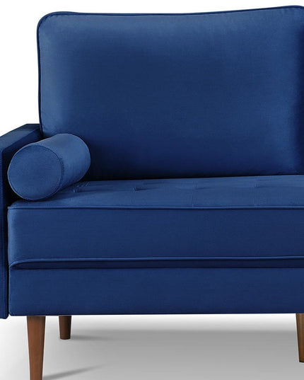 69" Blue Velvet Sofa And Toss Pillows With Dark Brown Legs