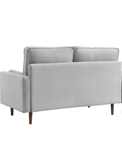 69" Gray Velvet Sofa And Toss Pillows With Dark Brown Legs
